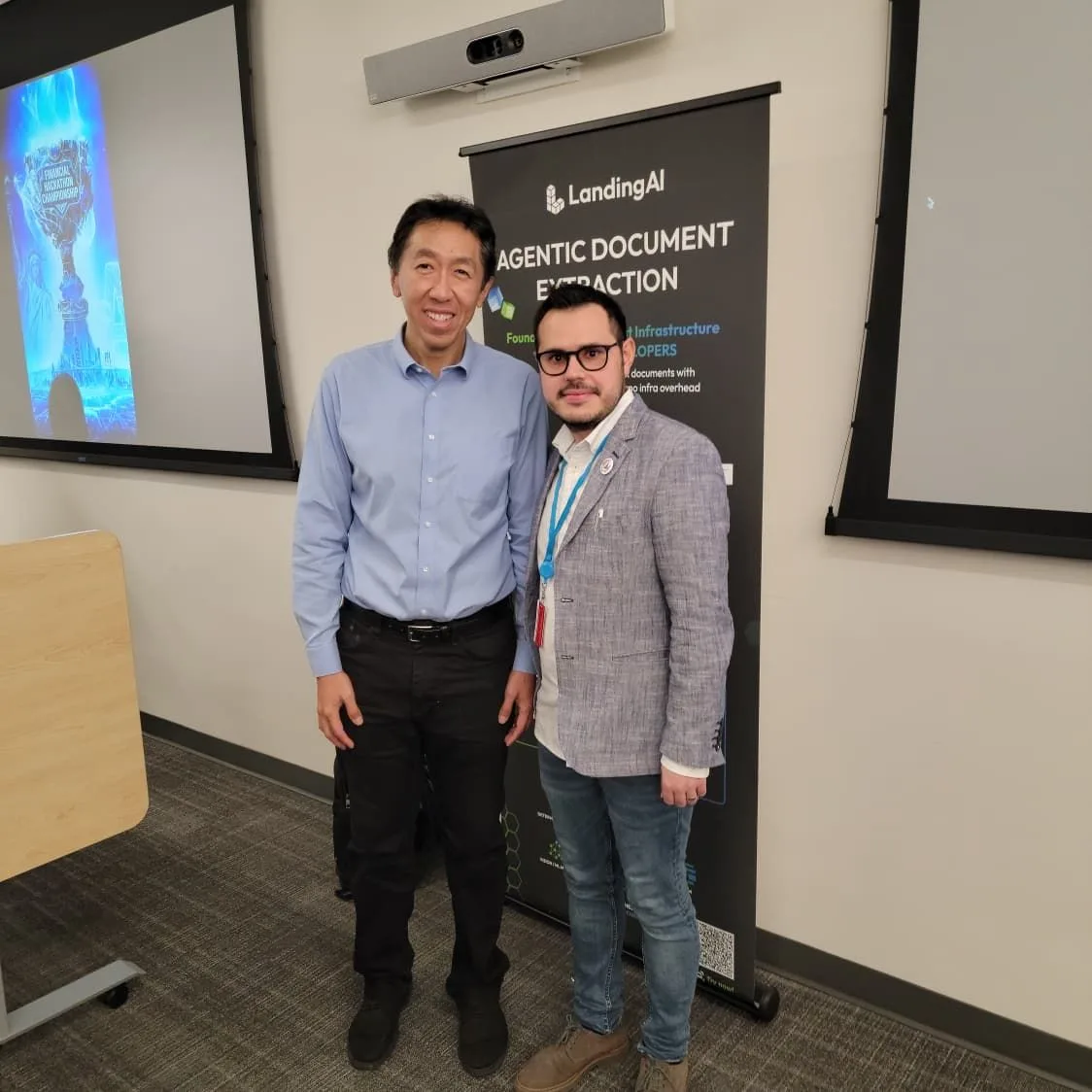 Co-founder Oscar Montes with Andrew Ng
