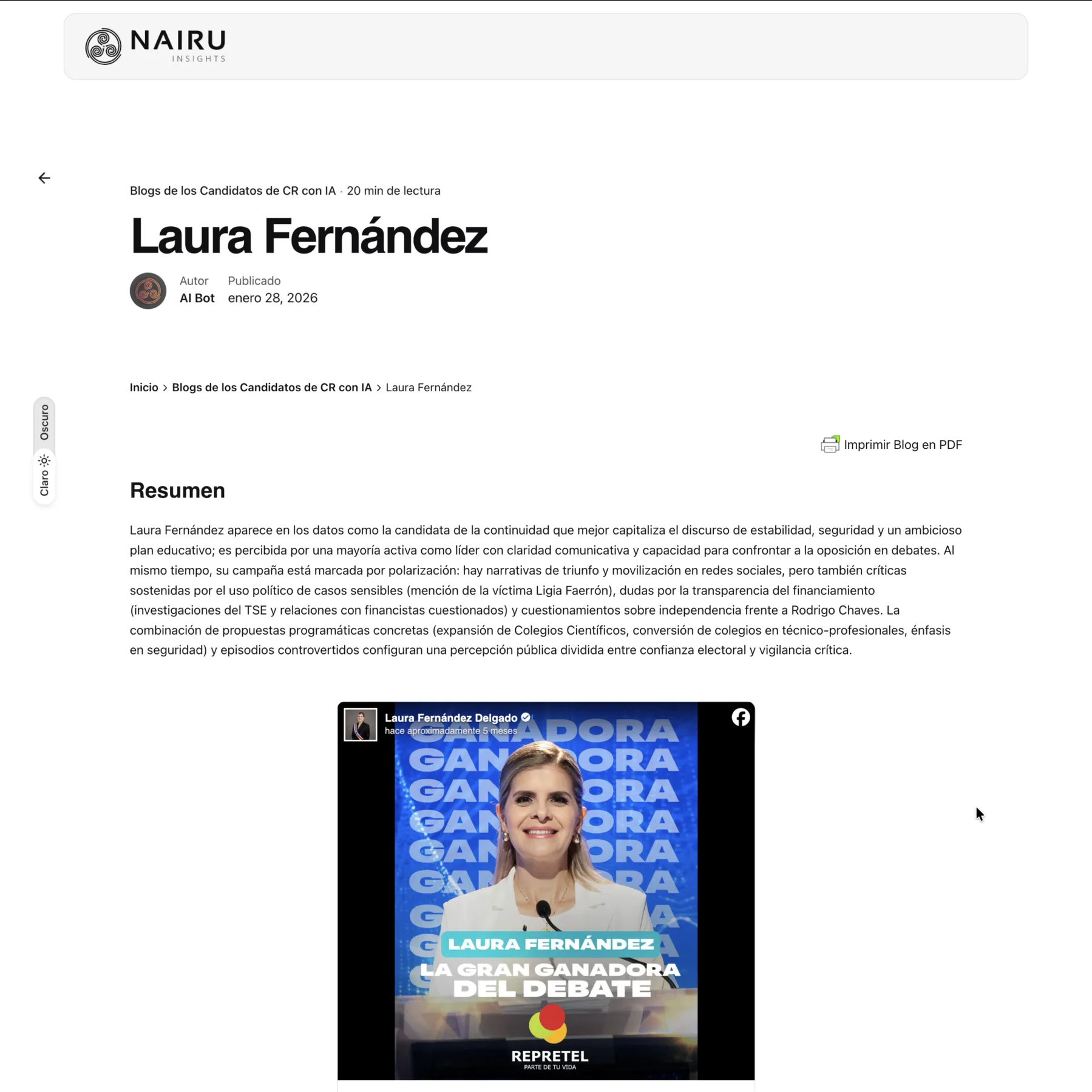 A candidate briefing in full: Laura Fernández (Costa Rica)