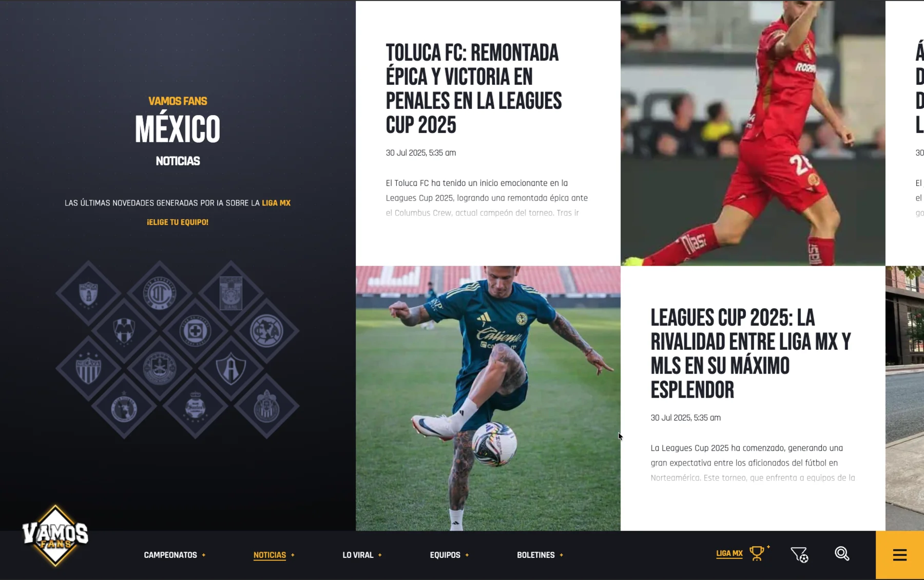 AI-generated Liga MX news feed